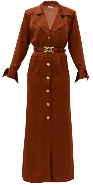 brown satin shirt dress