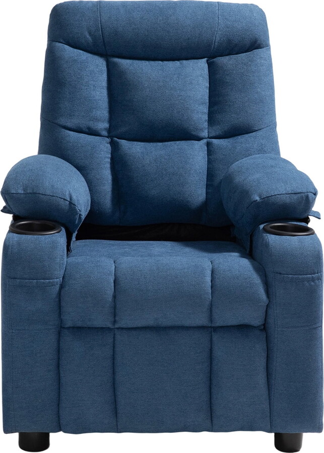 KFFKFF Children's Reclining Chair with Adjustable Backrest, Toddler Recliner Featuring Cup Holders and Side Pockets, Comfortable Polyester Fabric Couch with Footrest, Suitable for Boys and Girls