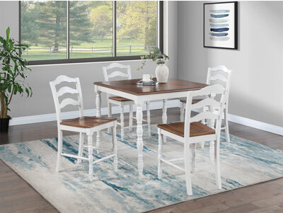 Latitude Run 5-Pc Counter Height Dining Set Dining Table 4 X Chairs Natural Wood Grain Look Table Top Classic Dining Room