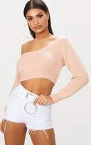 Thumbnail for your product : PrettyLittleThing Nude V Neck Off Shoulder Soft Knitted Crop Jumper