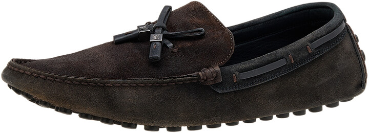 Louis Vuitton Dark Brown Leather Logo Bow Slip On Loafers Size 44.5 Louis  Vuitton