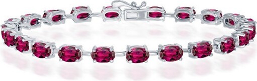 Simona SimonaSterlingSilver6x4mmOval12.20cttwRhodoliteGemTennisBracelet-Red-7.5Inch
