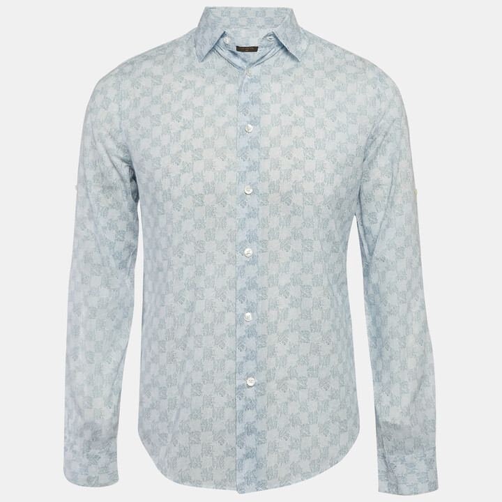 Louis Vuitton Blue Damier Ebene Print Cotton Button Front Shirt S