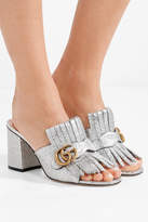 Thumbnail for your product : Gucci Marmont Fringed Logo-embellished Metallic Cracked-leather Mules