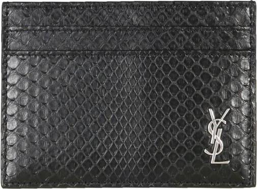 Saint Laurent Cassandre Silver YSL Logo Black Crocodile Leather Card Case  Holder