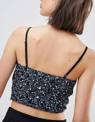Lace & Beads Iridescent Embellished Cami Cropped Top
