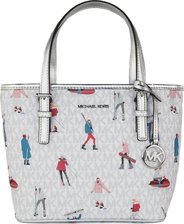  Michael Kors MK Jet Set Girls JST Medium Signature Carry all  Tote Logo Bag (Bright White multi) : Clothing, Shoes & Jewelry