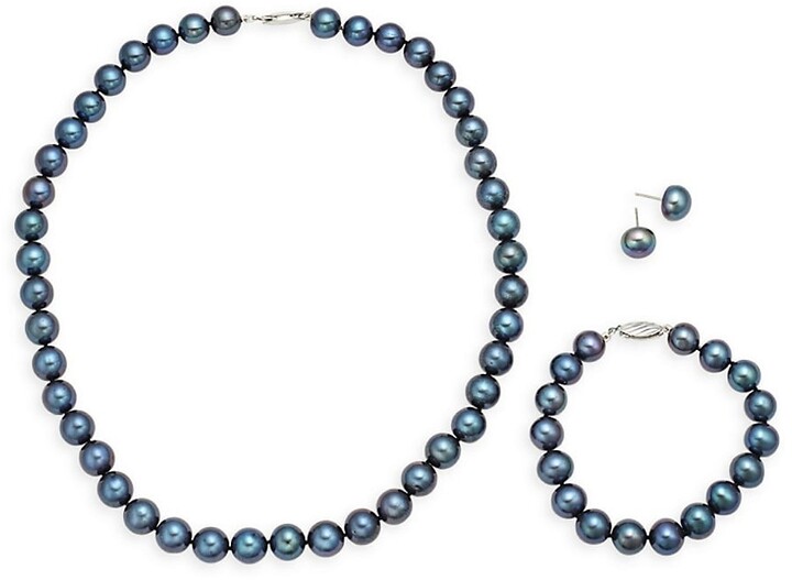 Women Rainbow Black Shell Pearl Pendant Necklace Earring Jewelry Set PN1165