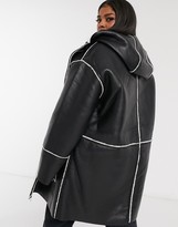 Thumbnail for your product : ASOS Curve DESIGN Curve shearling parka with borg detail in black