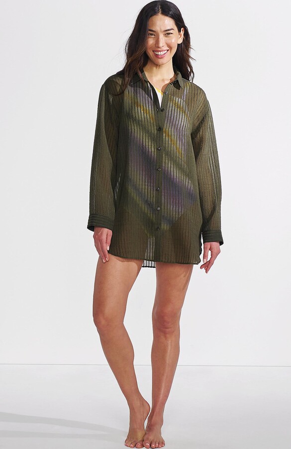 Lands' End Cotton Gauze Button Down Swim Cover-up Shirt Dress