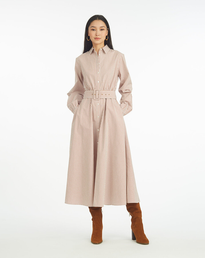 Draper James Eliza Midi Shirtdress in Rust Stripe