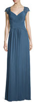 Thumbnail for your product : La Femme Cap-Sleeve Ruched Chiffon Gown