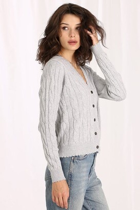 Minnie Rose Cotton Cable Cardigan - White