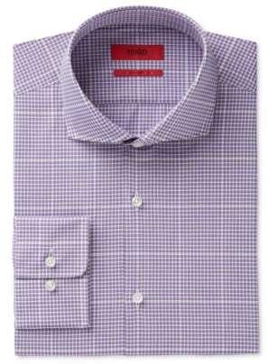 HUGO BOSS Men's Slim-Fit Purple Large Check Dress Shirt