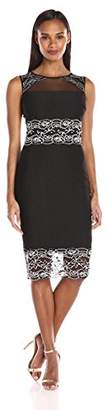 Jax Women's Sleeveless Stretch Crep with Illusion Neck Detail and Emb Lace