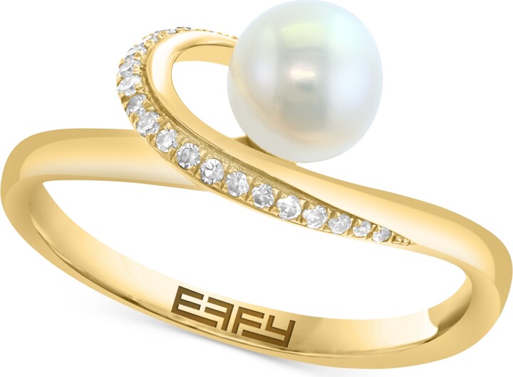 Effy Cultured Freshwater Pearl (6mm) & Diamond (1/10 ct. t.w.) Statement Ring in 14k Gold
