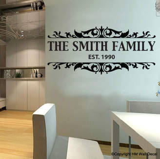 H&M Wall Decal Personalised Family Name and Floral Border Wall Sticker