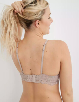 Aerie Real Happy Wireless Push Up Bluegrass Lace Bra