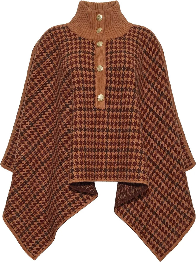 Cara Cara Pagoda high-neck houndstooth cape