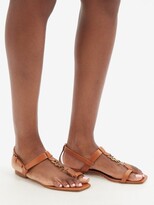 Thumbnail for your product : Saint Laurent Cassandra plaque Leather Sandals - Tan