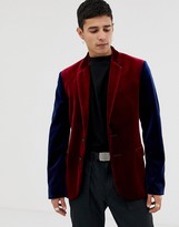 Thumbnail for your product : Collusion velvet blazer in burgundy with contrast sleeves