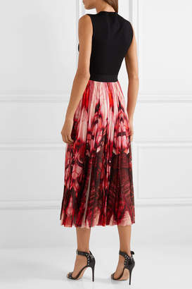 Alexander McQueen Stretch-jersey And Printed Stretch-knit Midi Dress - Red