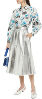 Thumbnail for your product : MSGM Gathered Metallic Faux Leather Midi Skirt