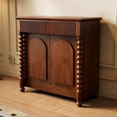 Jijieru Retro Nut-Brown Solid Wood Sideboard