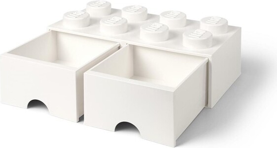 LEGO Brick Drawer, 8 Knobs, 2 Drawers, Stackable Storage Box, White