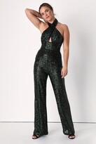 Thumbnail for your product : Lulus Halter Ego Emerald Green Sequin Cutout Halter Wide-Leg Jumpsuit