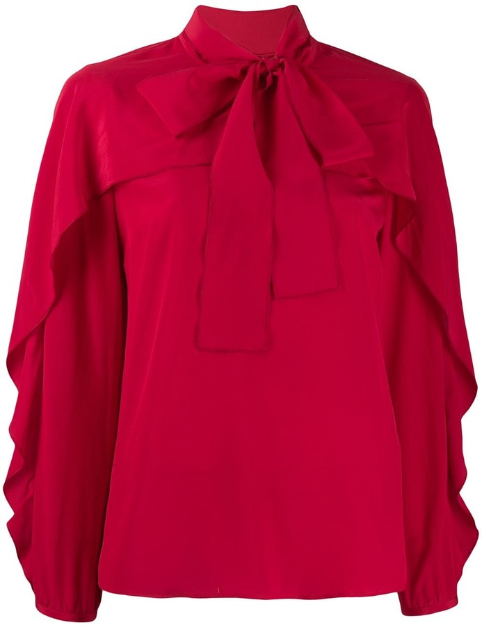RED Valentino frilled bow embellishment blouse - ShopStyle