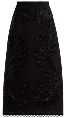 Andrew Gn - Wool Embellished Leaf Midi Skirt - Womens - Black