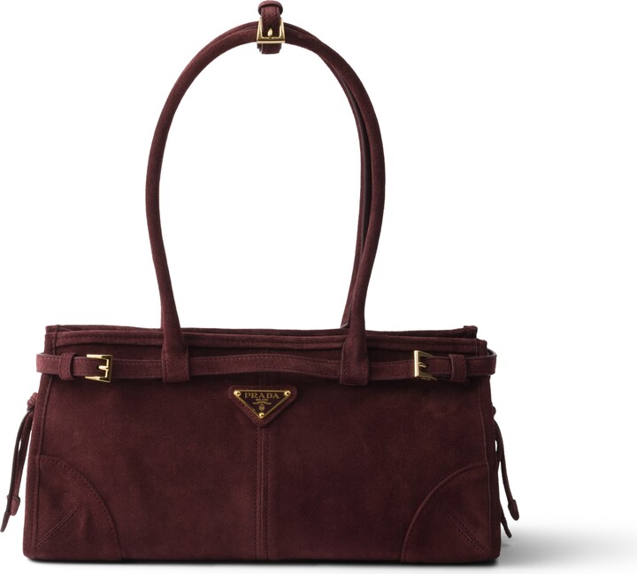 Prada Bonnie Medium Suede Handbag Woman Burgundy