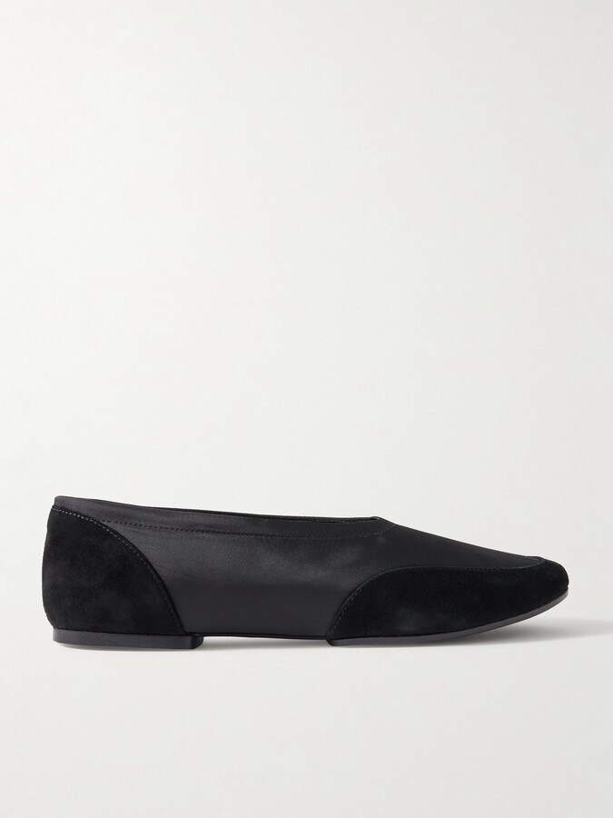 STAUD Alba Sport Suede-trimmed Shell Ballet Flats - Black
