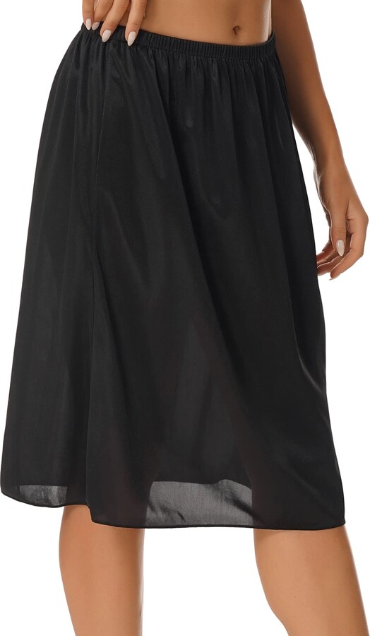 Doomiva Women's Half Slips Underskirts Long Satin Slip Skirt Petticoat For Under Dress 60cm Black Xl