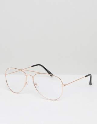 Jeepers Peepers clear lens aviator in rose gold frame