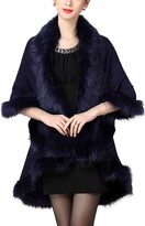 Thumbnail for your product : CURT SHARIAH Women’s Fine Knit Cardigan Faux Fur Trim Layers Open Front Poncho Cape Coat Shawl Wrap Black
