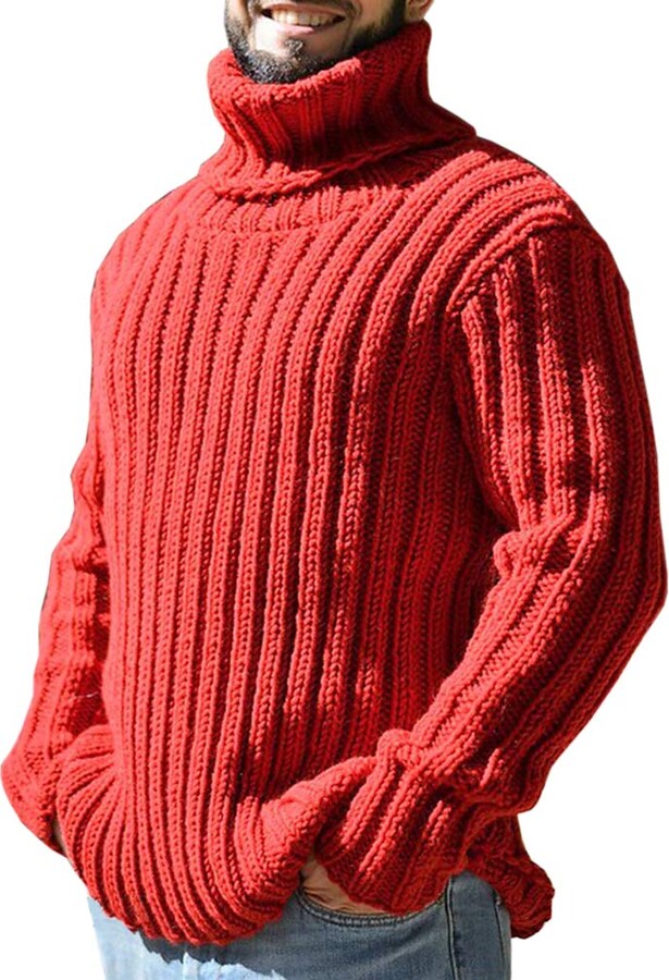 Men Knitted High Neck Quarter Zip Sweater Pullover Warm Thick Jumper  Knitwear !