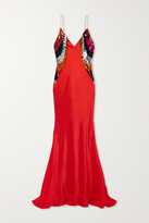 Thumbnail for your product : Halpern Paneled Silk-satin And Sequined Tulle Maxi Dress - Red