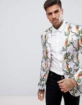 Thumbnail for your product : ASOS Design Super Skinny Blazer With Pink Bird Print