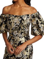 Thumbnail for your product : ML Monique Lhuillier Floral Metallic Midi Dress