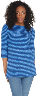 Denim & Co. Active Striped French Terry Boat Neck 3/4 Sleeve Tunic