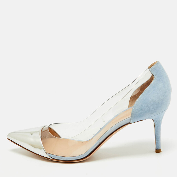 Gianvito Rossi Silver/Blue Leather and PVC Plexi Pumps Size 40