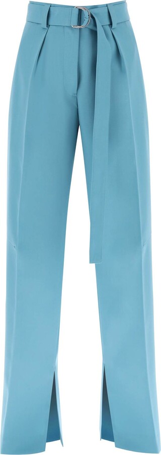 Light blue wide-leg trousers with side pockets ⭐ Women's clothing