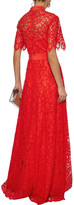 Thumbnail for your product : Lela Rose Belted Crepe De Chine-trimmed Corded Lace Gown