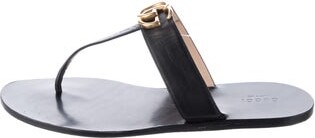Gucci Double G Logo Leather T-Strap Sandals