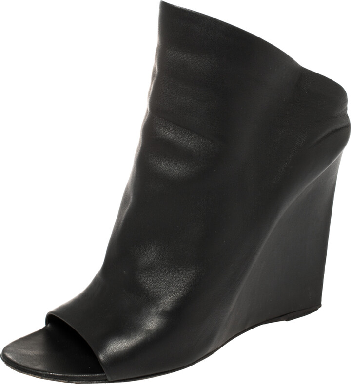 Balenciaga Black Leather Glove Wedge Sandals Size 38.5 - ShopStyle
