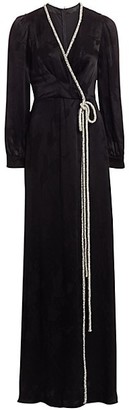 Ahluwalia Embellished Tied Satin Faux-Wrap Gown