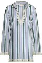 Thumbnail for your product : Tory Burch Bead-Embellished Striped Cotton-Gauze Coverup