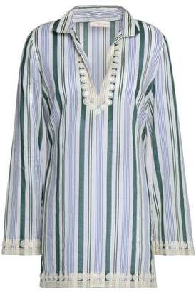 Tory Burch Bead-Embellished Striped Cotton-Gauze Coverup
